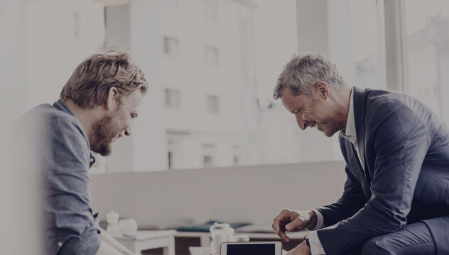 Businessman consulting customer